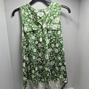 Five Green Floral Sleeveless Top